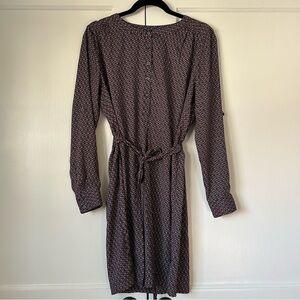 Ann Taylor Loft Long-Sleeve Geometric Print Shirt Dress Tie Waist Size Medium
